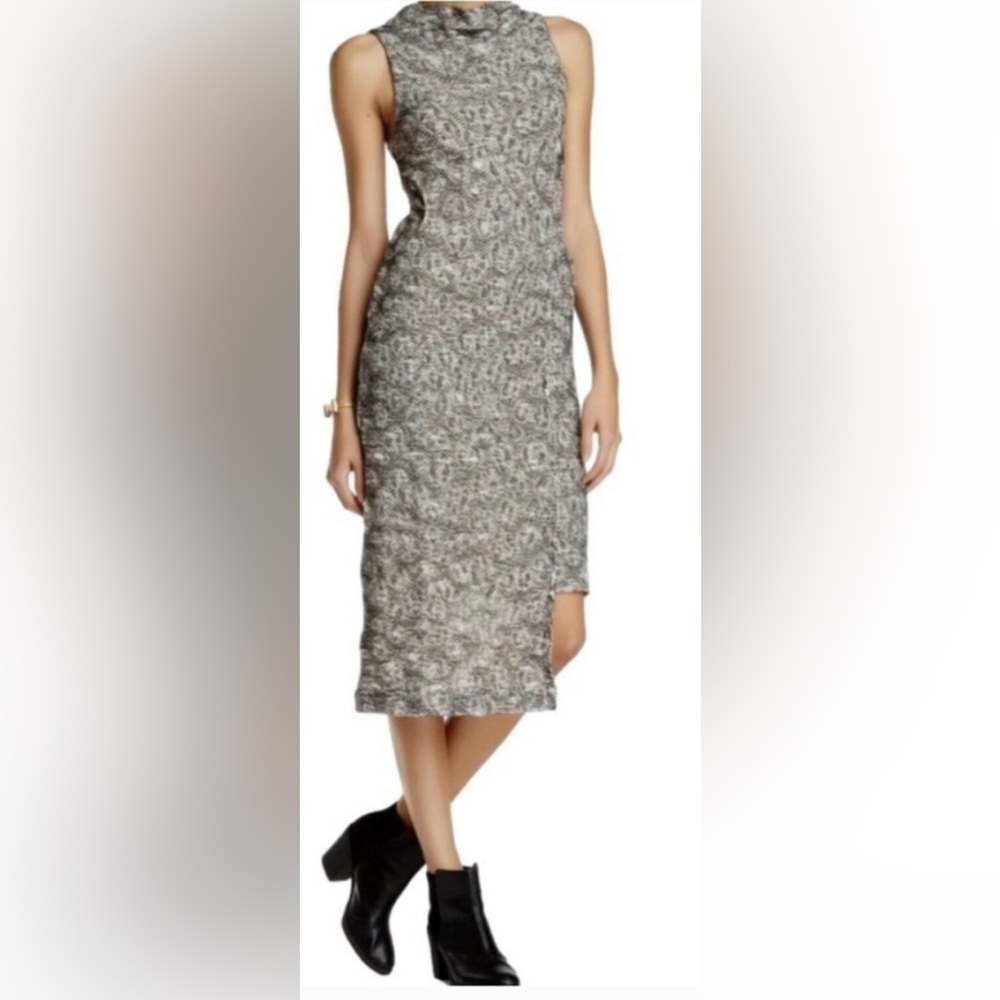 Free People Gray and White Tweed Midi Dress